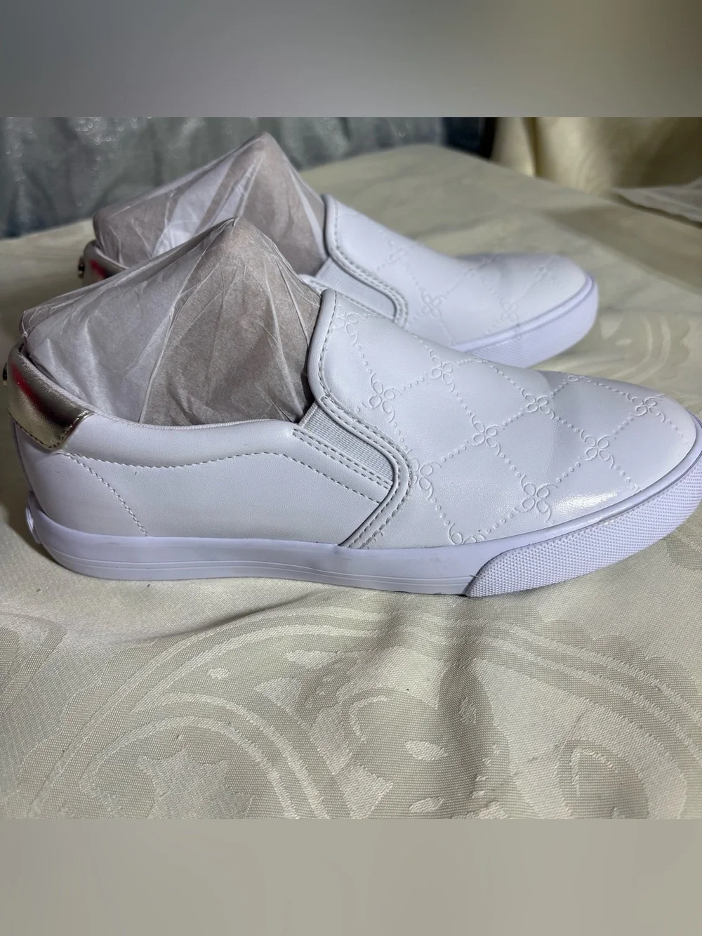 Nine West White Quilted Slip-On Sneakers - Women's Casual Shoes